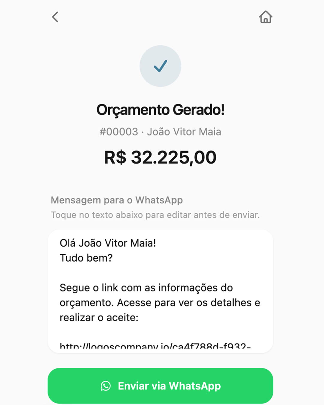Preview no celular do cliente
