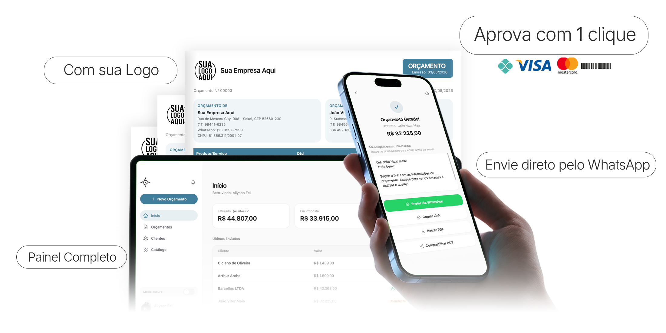 Mockup: orçamento no computador + celular